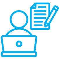 Person with laptop and document icon.