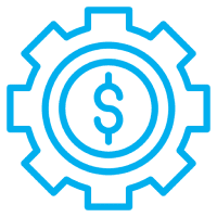 Blue gear with dollar sign inside.