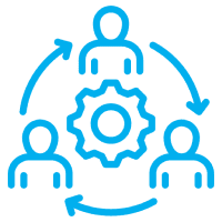 Teamwork and collaboration icon with arrows.