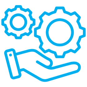 Hand holding gears, symbolizing service management.