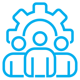 Teamwork icon with gear and people.