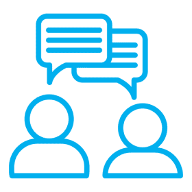 Two icons with speech bubbles, communication concept.