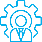 Person icon within gear, representing management.