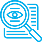 Magnifying glass with eye over document icon.